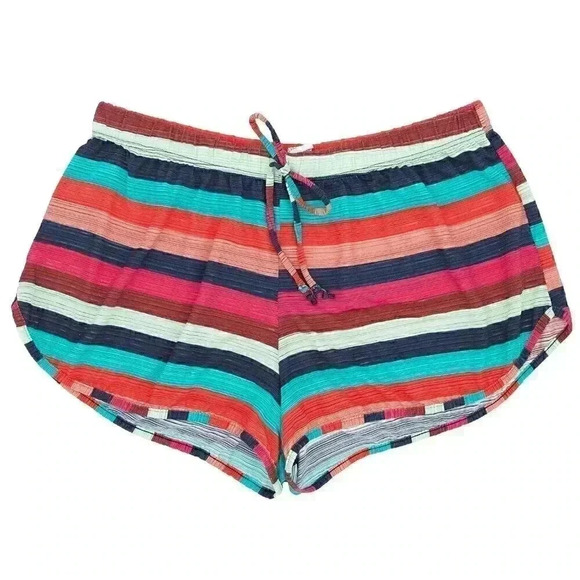 Colorful Striped Cover Up Beach Shorts Size Medium Summer Drawstring Shorts - Picture 1 of 3